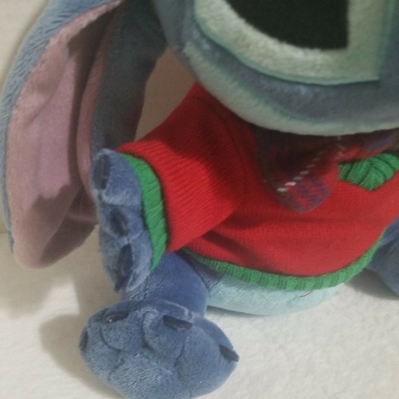 Disney Store Stitch Plaid Bow Tie Red Sweater Stuffed Plush Animal Holiday - Picture 4 of 9
